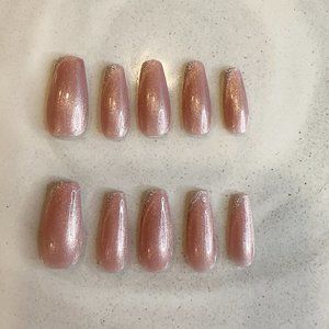 Hand-made pink/silber Press on Nails|pure color |with glue
